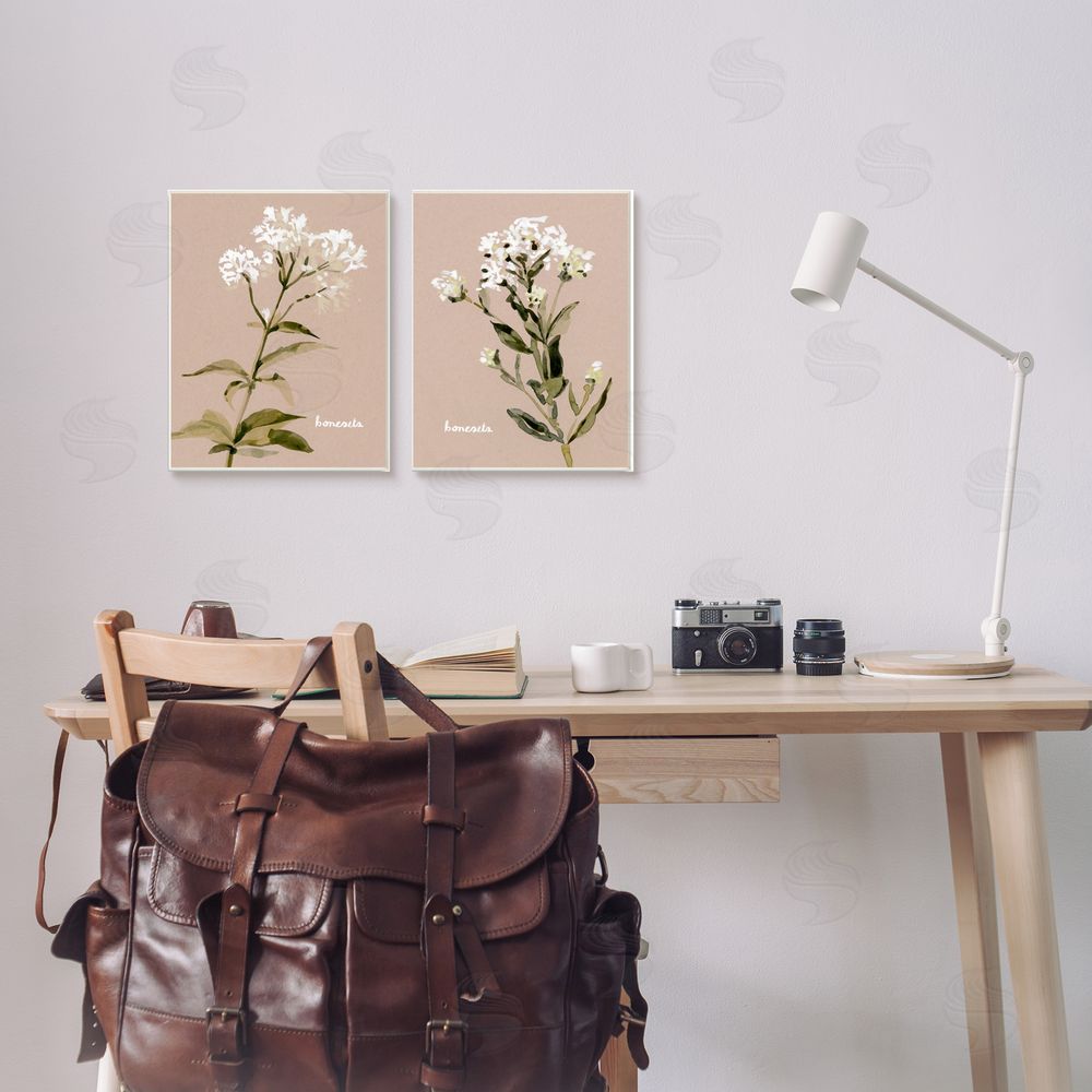 Emma Caroline White Boneset Flowers Soft Palette Canvas Wall Art Print in Room