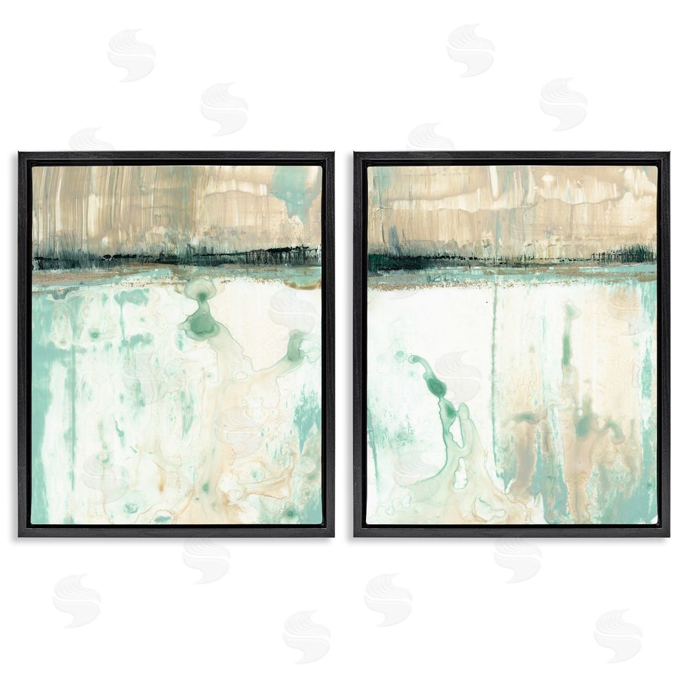 Jennifer Goldberger Abstract Lake Landscape Organic Blue Green Black Floating Frame Canvas Wall Art Print
