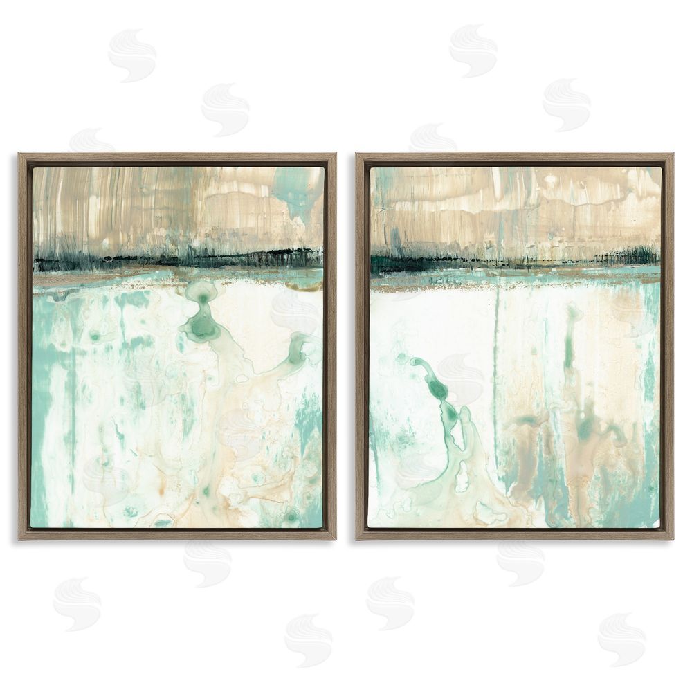 Jennifer Goldberger Abstract Lake Landscape Organic Blue Green Brown Floating Frame Canvas Wall Art Print