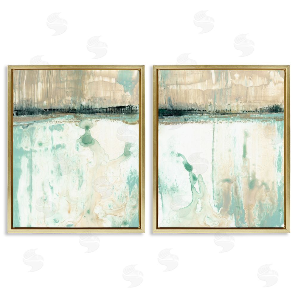Jennifer Goldberger Abstract Lake Landscape Organic Blue Green Gold Floating Frame Canvas Wall Art Print