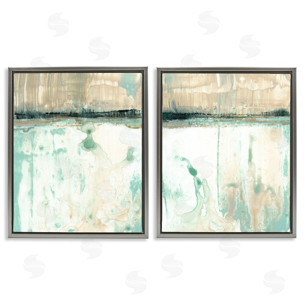Jennifer Goldberger Abstract Lake Landscape Organic Blue Green Gray Floating Frame Canvas Wall Art Print