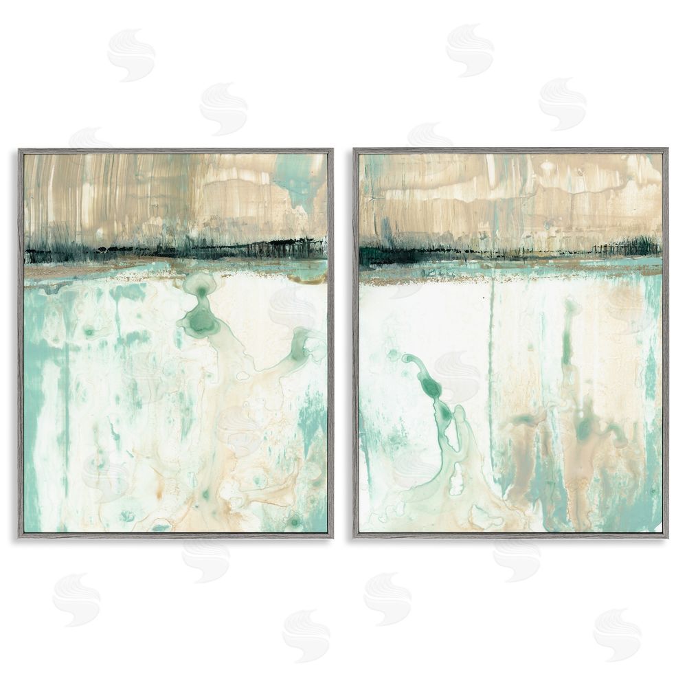 Jennifer Goldberger Abstract Lake Landscape Organic Blue Green Gray Framed Giclee Wall Art Print