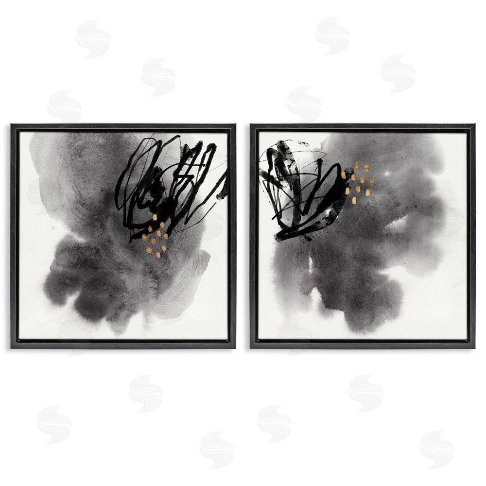 Jacob Green Energetic Black Lines Abstract Copper Mark Black Floating Frame Canvas Wall Art Print