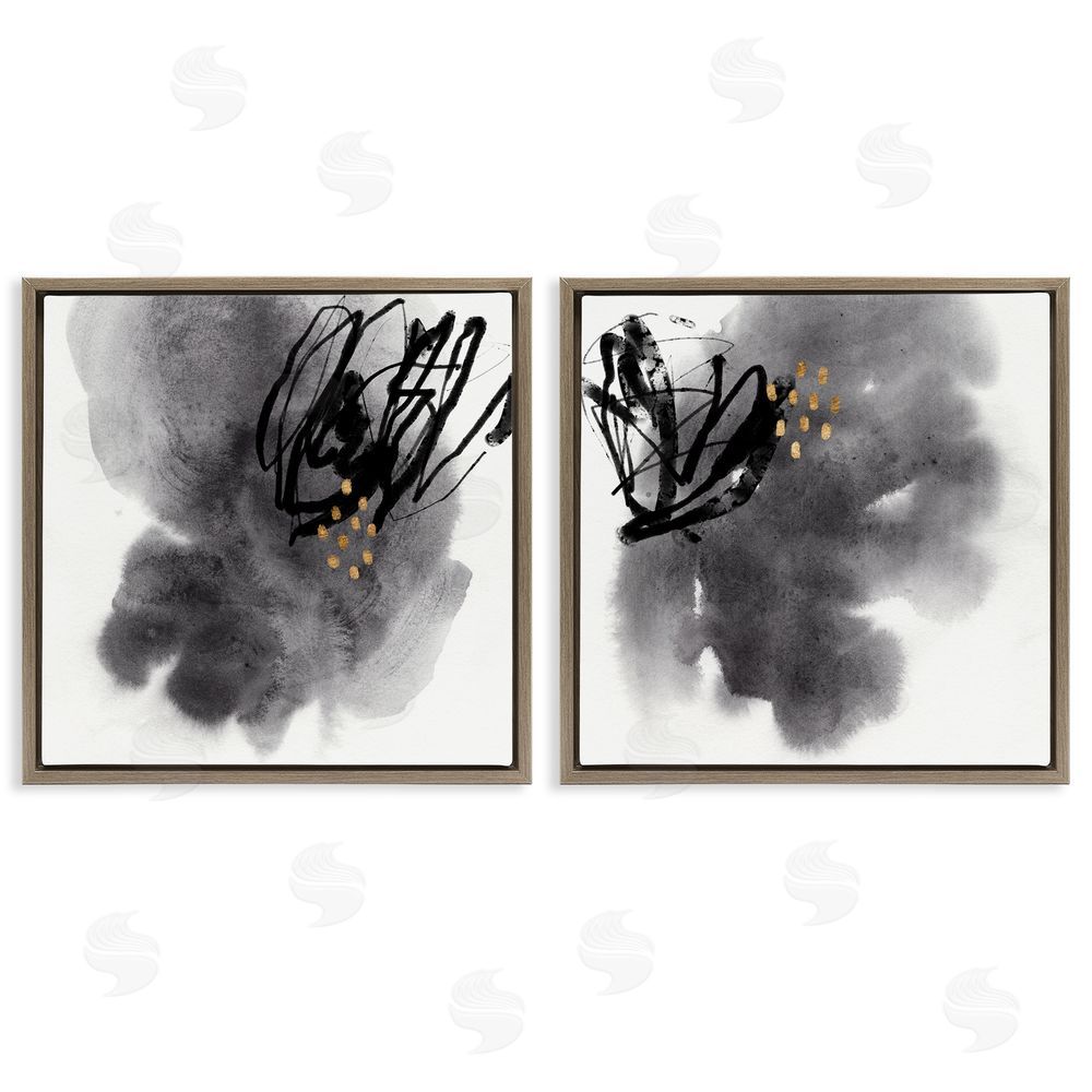Jacob Green Energetic Black Lines Abstract Copper Mark Brown Floating Frame Canvas Wall Art Print