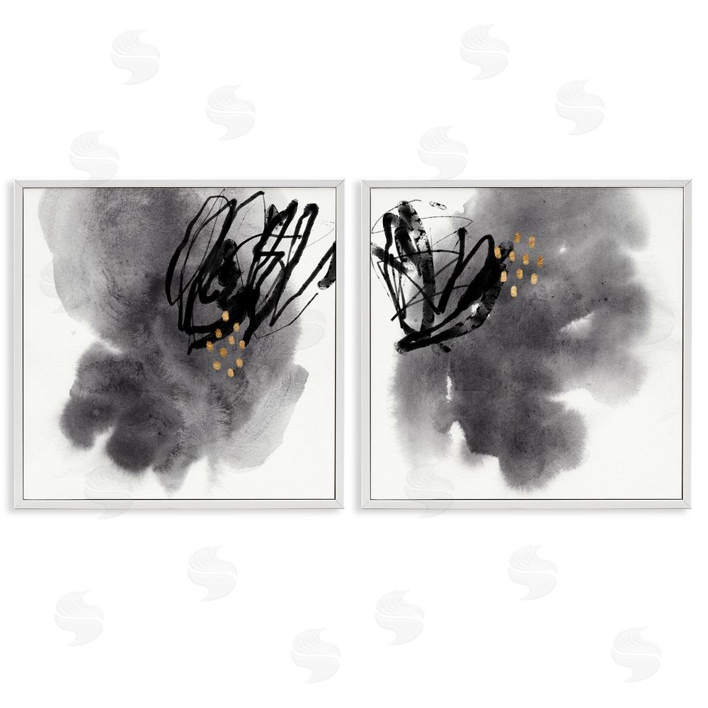 Jacob Green Energetic Black Lines Abstract Copper Mark White Framed Giclee Wall Art Print