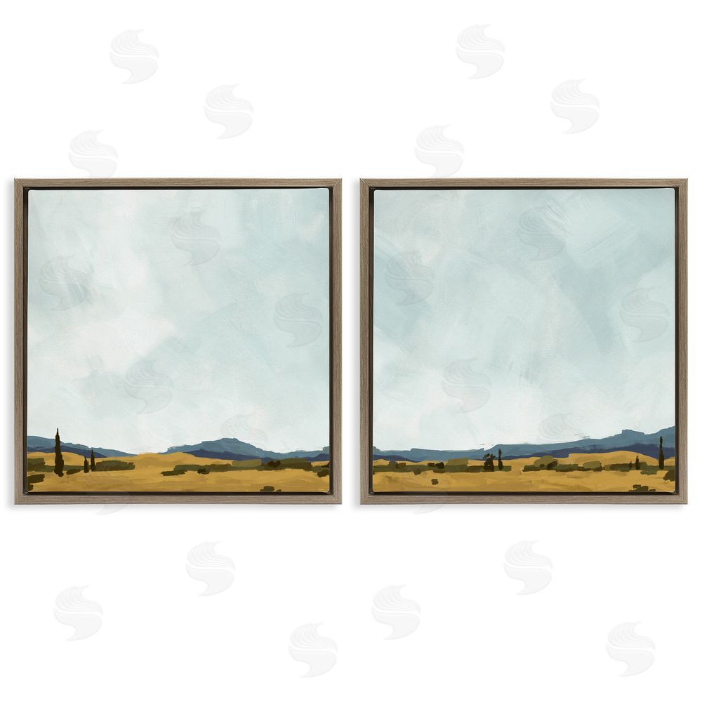 Jacob Green Mountain Meadow Landscape Countryside Brown Floating Frame Canvas Wall Art Print