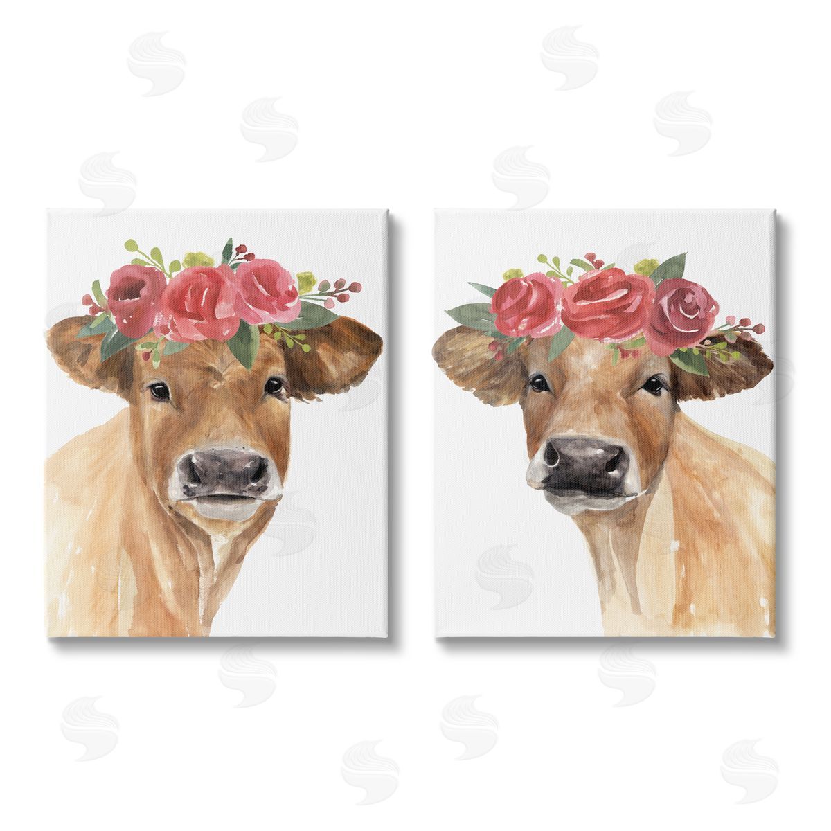 Annie Warren Rose Flower Crown Cow Portrait Floral Farm  Canvas Wall Art Print
