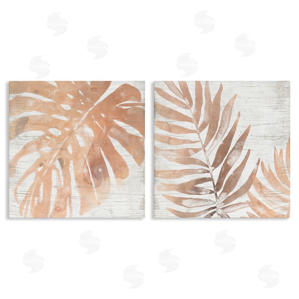 June Erica Vess Orange Palm Leaves over Distressed Pattern Canvas Wall Art Print