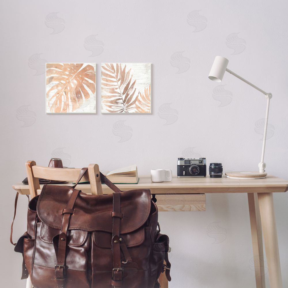 June Erica Vess Orange Palm Leaves over Distressed Pattern Canvas Wall Art Print in Room