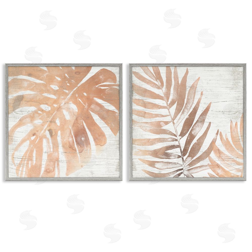 June Erica Vess Orange Palm Leaves over Distressed Pattern Gray Framed Giclee Wall Art Print