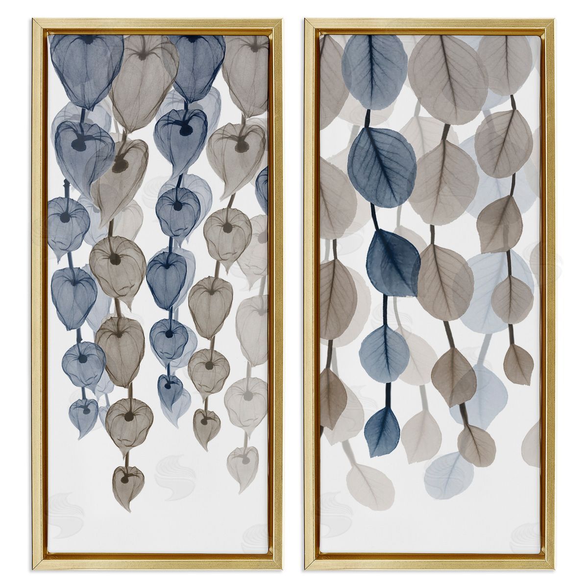 Neutral Opaque Cascading Leaves Gold Floating Frame Canvas Wall Art, Home Decor by Albert Koetsier