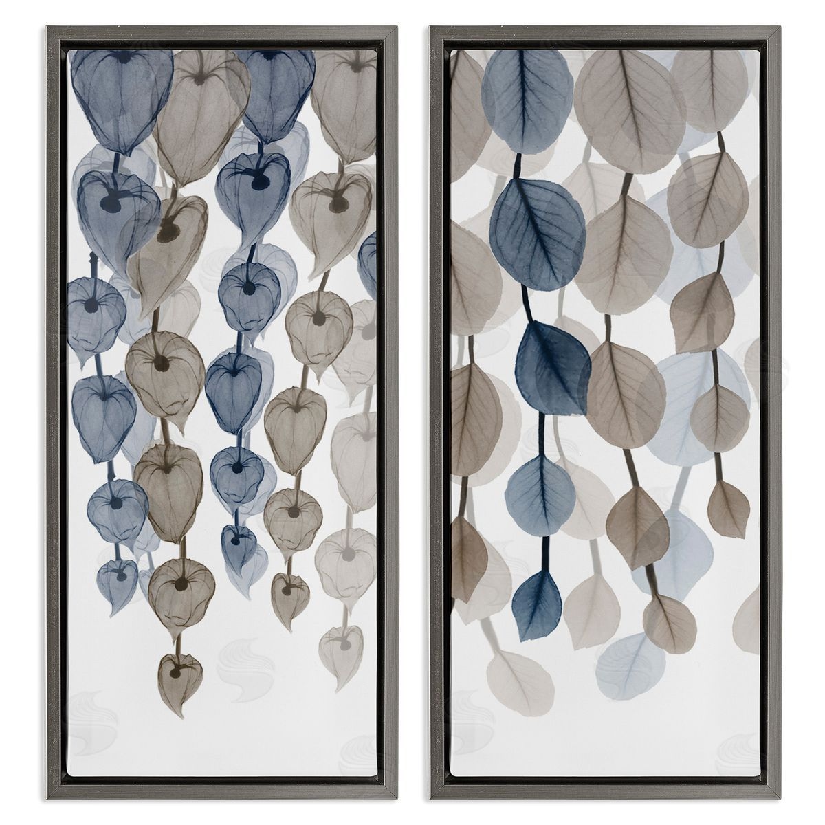 Neutral Opaque Cascading Leaves Grey Floating Frame Canvas Wall Art, Home Decor by Albert Koetsier