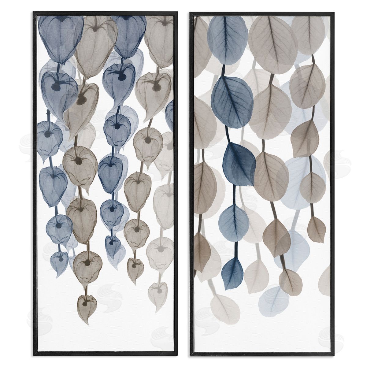 Neutral Opaque Cascading Leaves Black Frame Print Wall Art, Home Decor by Albert Koetsier