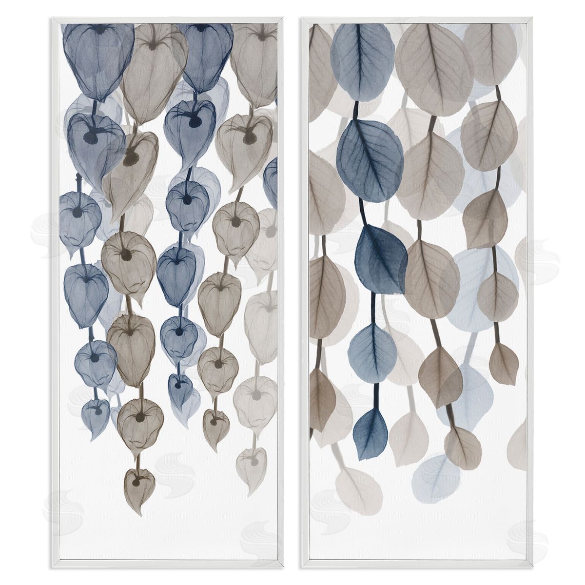 Neutral Opaque Cascading Leaves White Frame Print Wall Art, Home Decor by Albert Koetsier