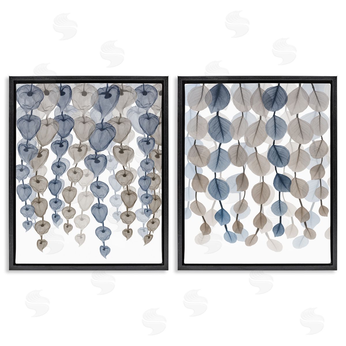 Falling Vines Neutral Leaves Black Floating Frame Canvas Wall Art, Home Decor by Albert Koetsier