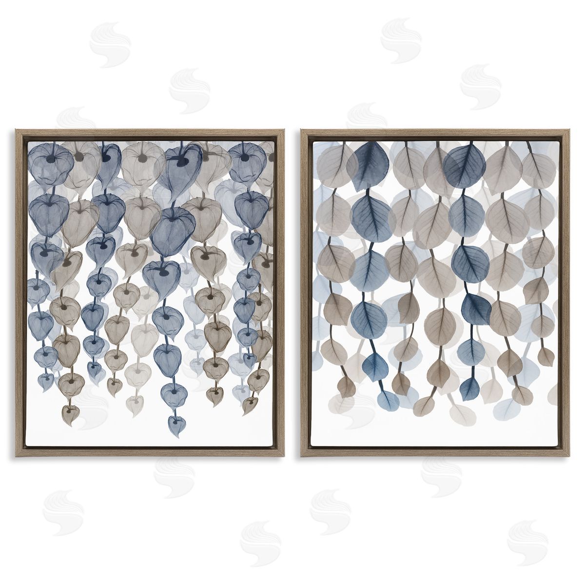 Falling Vines Neutral Leaves Brown Floating Frame Canvas Wall Art, Home Decor by Albert Koetsier