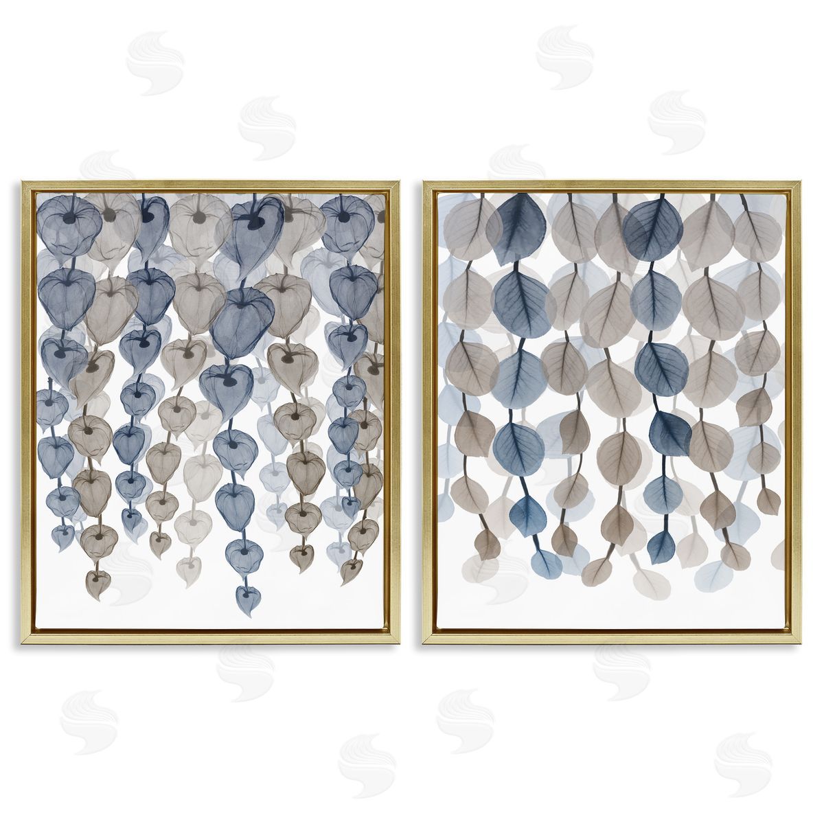 Falling Vines Neutral Leaves Gold Floating Frame Canvas Wall Art, Home Decor by Albert Koetsier