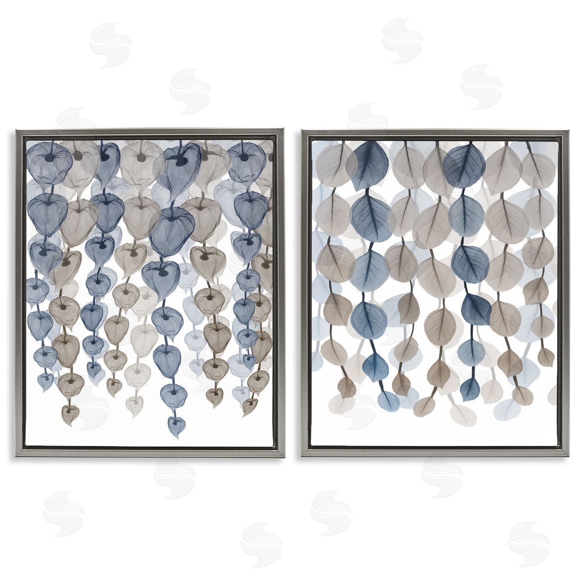 Falling Vines Neutral Leaves Grey Floating Frame Canvas Wall Art, Home Decor by Albert Koetsier