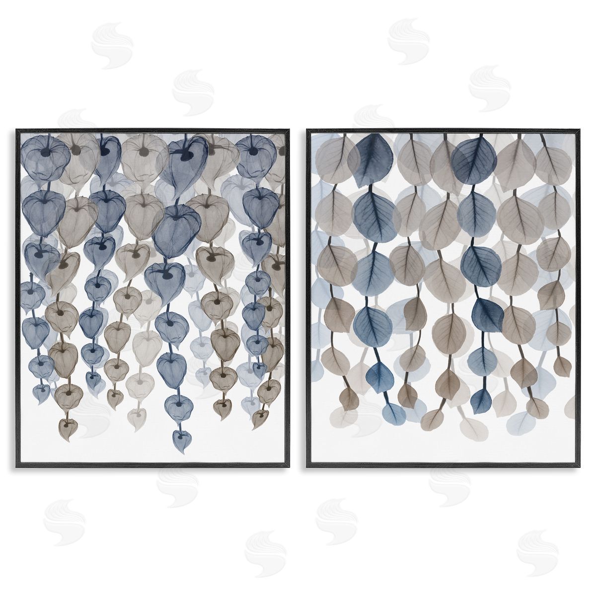 Falling Vines Neutral Leaves Black Frame Print Wall Art, Home Decor by Albert Koetsier