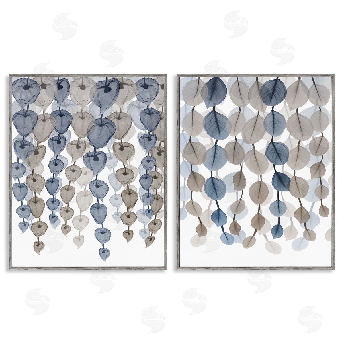 Falling Vines Neutral Leaves Grey Frame Print Wall Art, Home Decor by Albert Koetsier