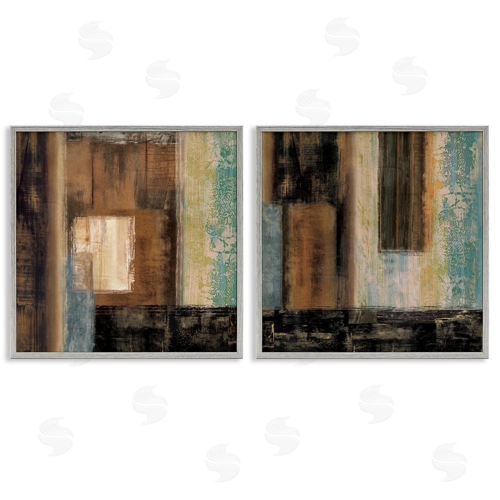 Brent Nelson Dominant Dark Abstract Shapes over Pastel Gray Framed Giclee Wall Art Print