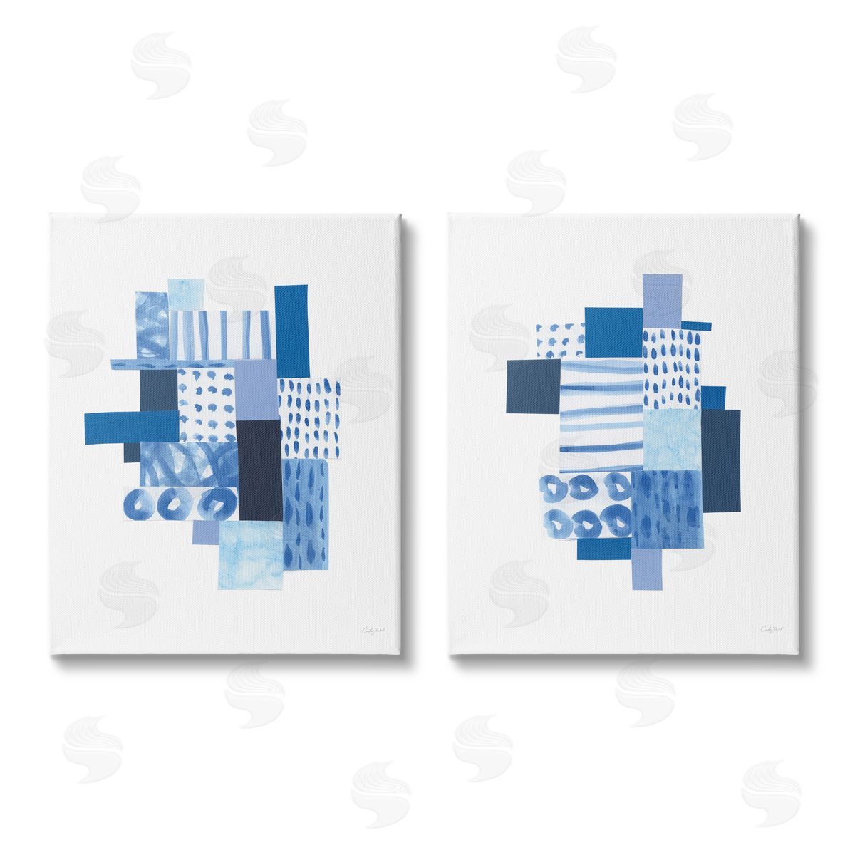 Courtney Prahl Blue Patchwork Patterns Abstract Squares Canvas Wall Art Print