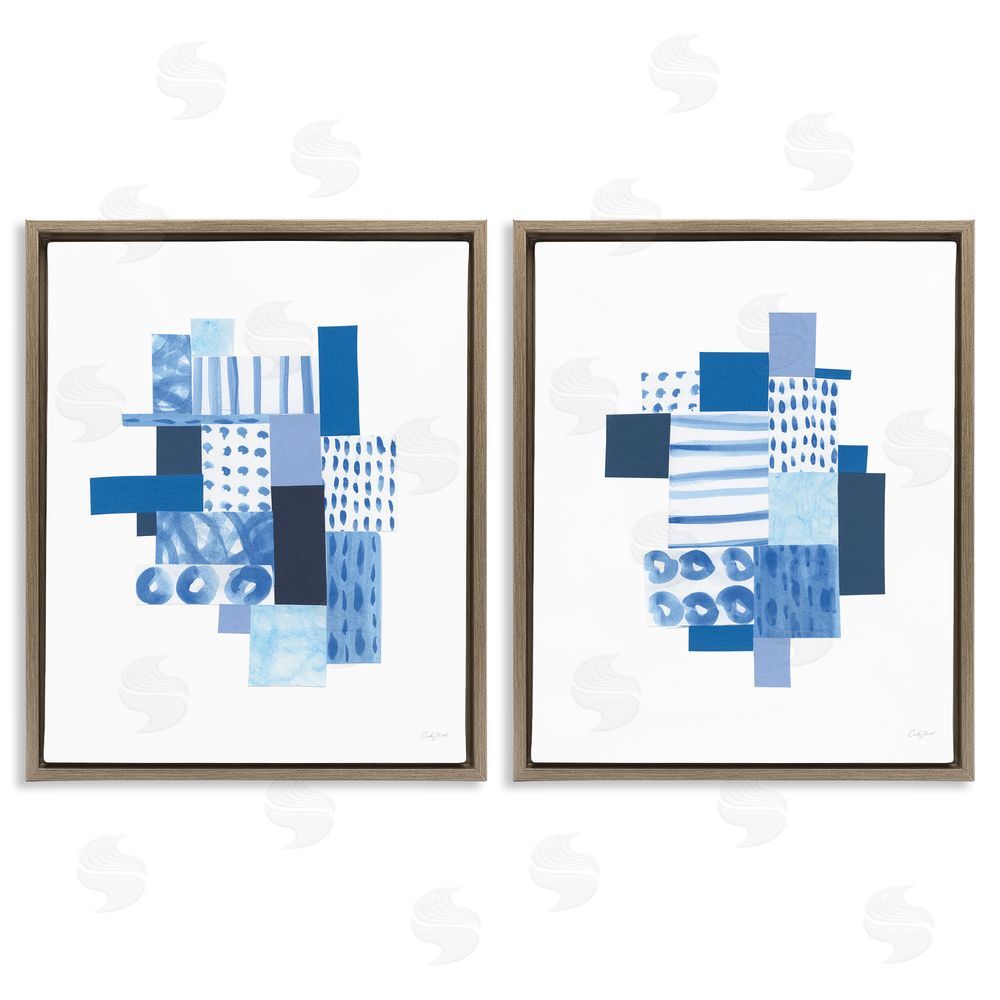 Courtney Prahl Blue Patchwork Patterns Abstract Squares Brown Floating Frame Canvas Wall Art Print