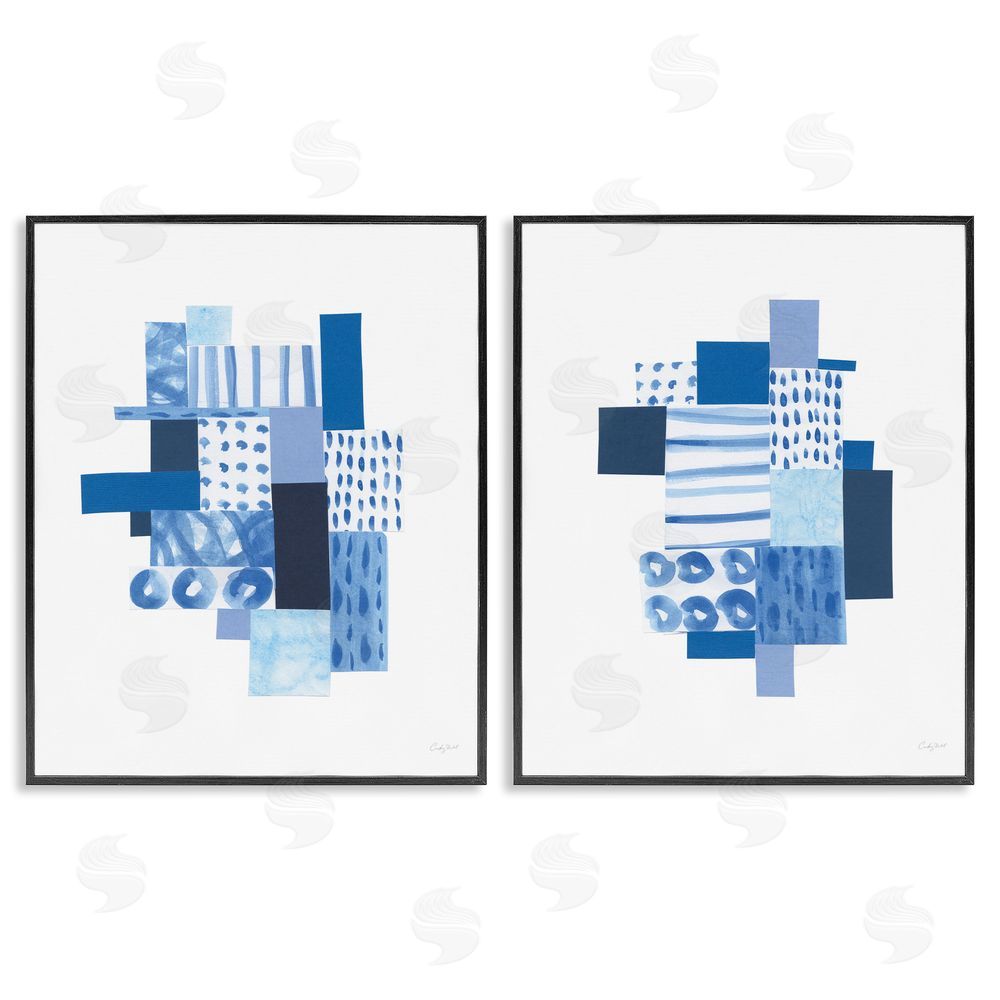 Courtney Prahl Blue Patchwork Patterns Abstract Squares Black Framed Giclee Wall Art Print