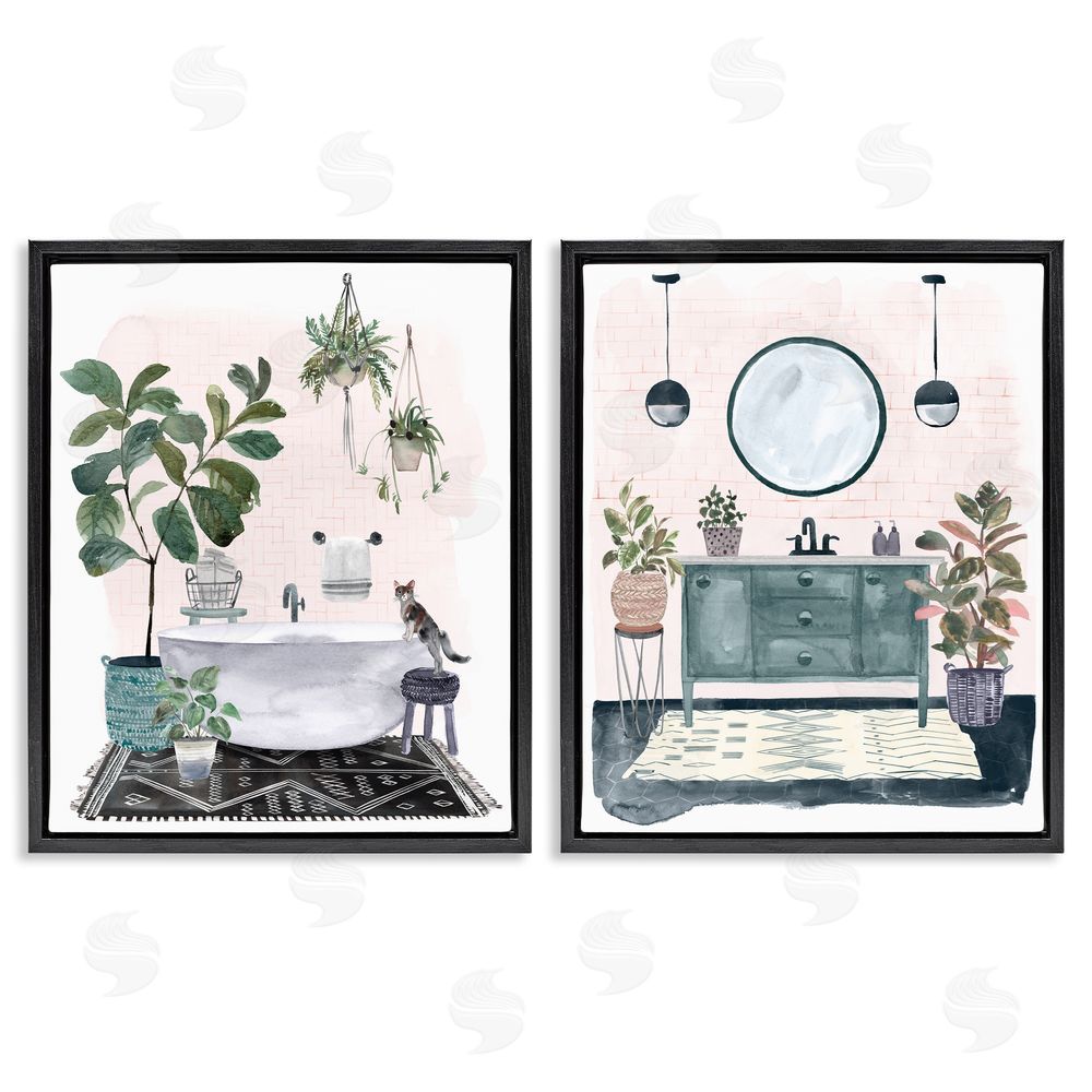 Karyn Panganiban Pink Pop Modern Bathroom Interior Black Floating Frame Canvas Wall Art Print