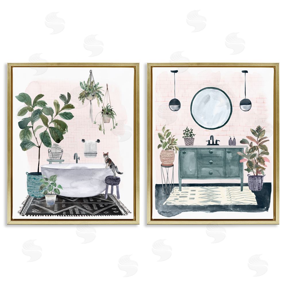 Karyn Panganiban Pink Pop Modern Bathroom Interior Gold Floating Frame Canvas Wall Art Print