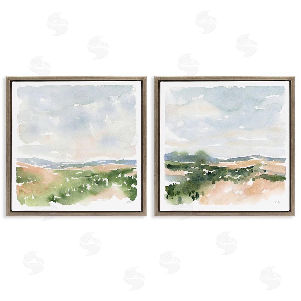 Katrina Pete Gentle Tree Meadow Soft Watercolor Brown Floating Frame Canvas Wall Art Print