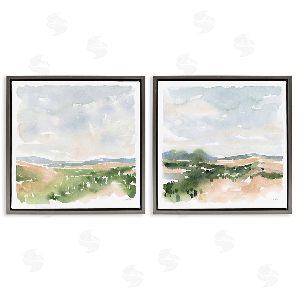 Katrina Pete Gentle Tree Meadow Soft Watercolor Gray Floating Frame Canvas Wall Art Print