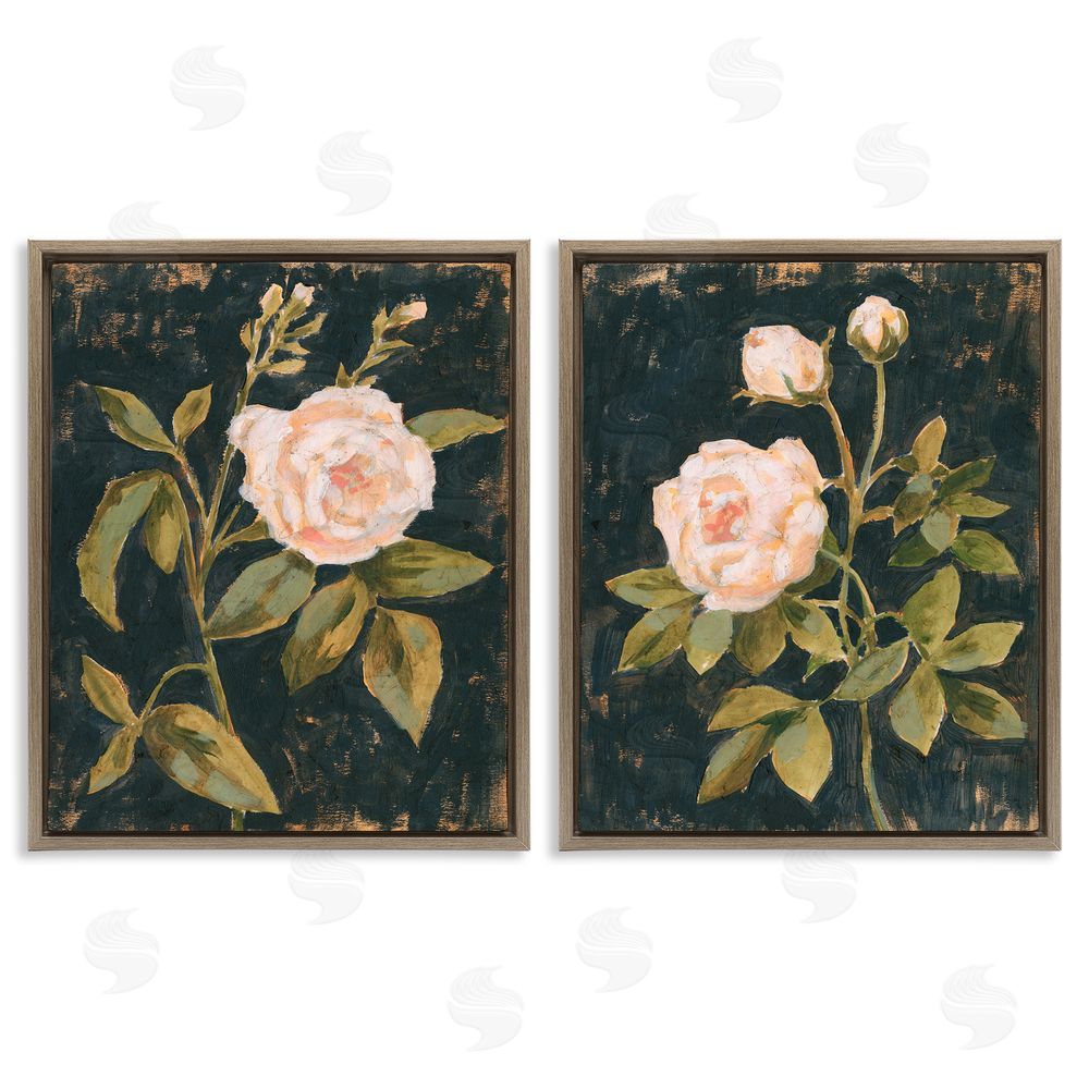 Victoria Borges Enchanted Vintage Pink Rose Florals Brown Floating Frame Canvas Wall Art Print