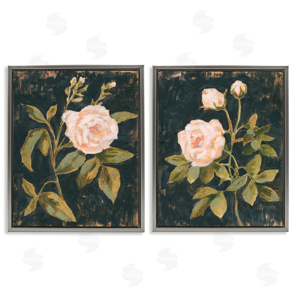 Victoria Borges Enchanted Vintage Pink Rose Florals Gray Floating Frame Canvas Wall Art Print