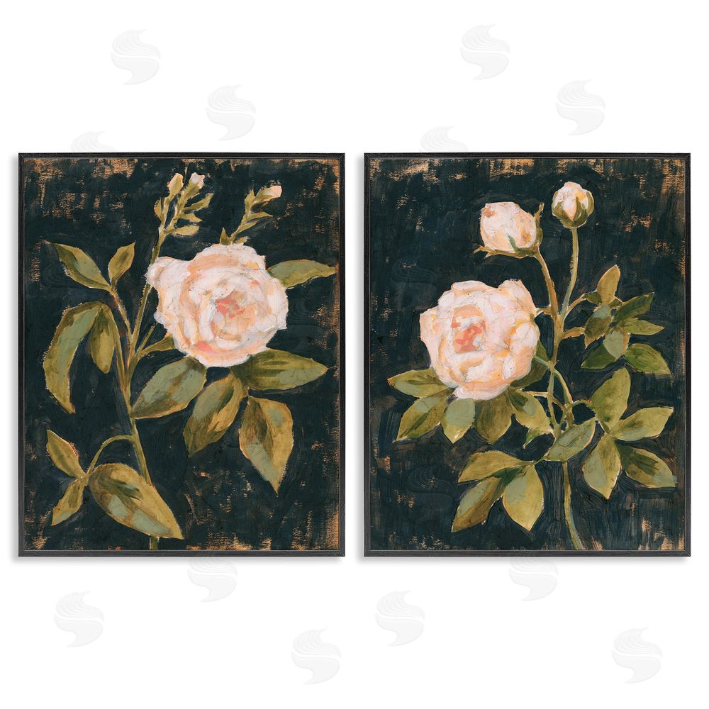 Victoria Borges Enchanted Vintage Pink Rose Florals Black Framed Giclee Wall Art Print