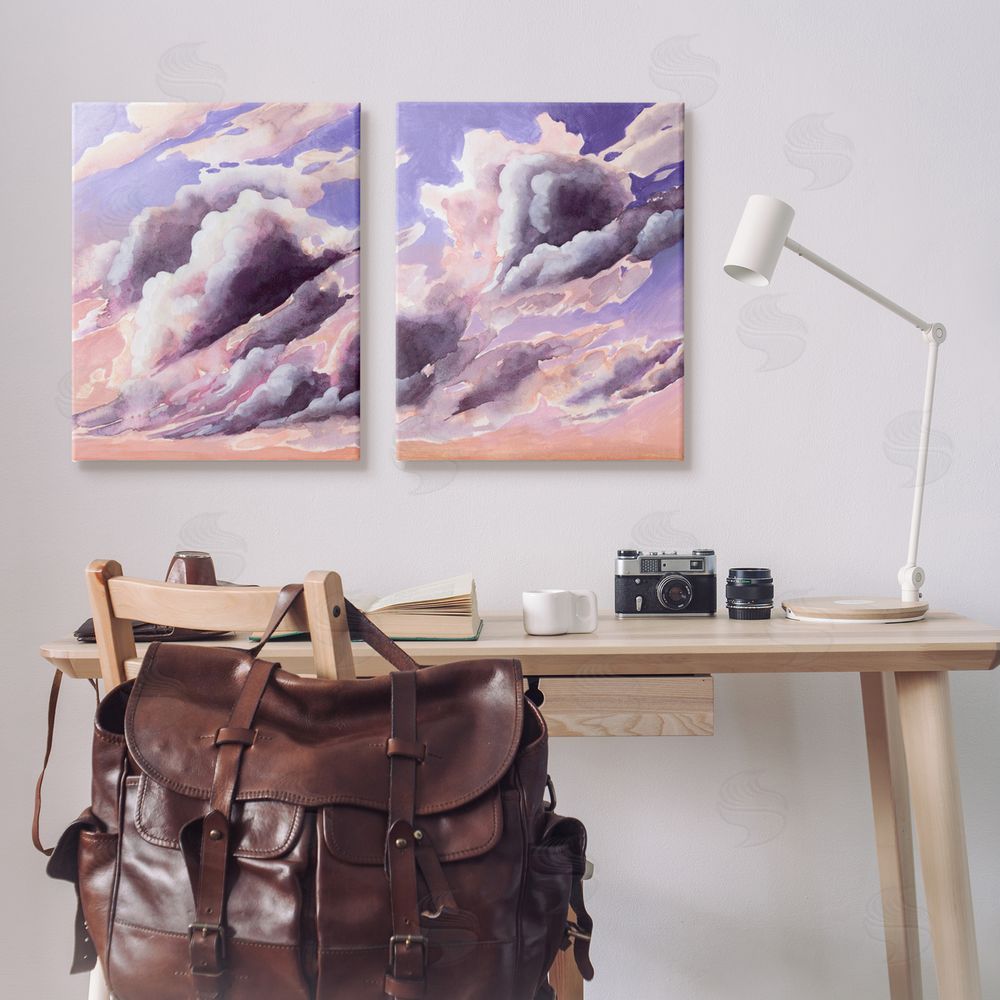 Grace Popp Cumulus Cloudy Sky Blue Orange Sunset Canvas Wall Art Print in Room