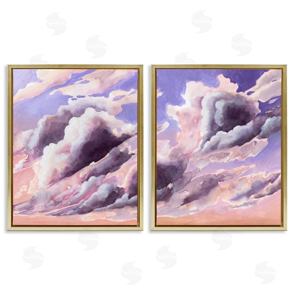 Grace Popp Cumulus Cloudy Sky Blue Orange Sunset Gold Floating Frame Canvas Wall Art Print
