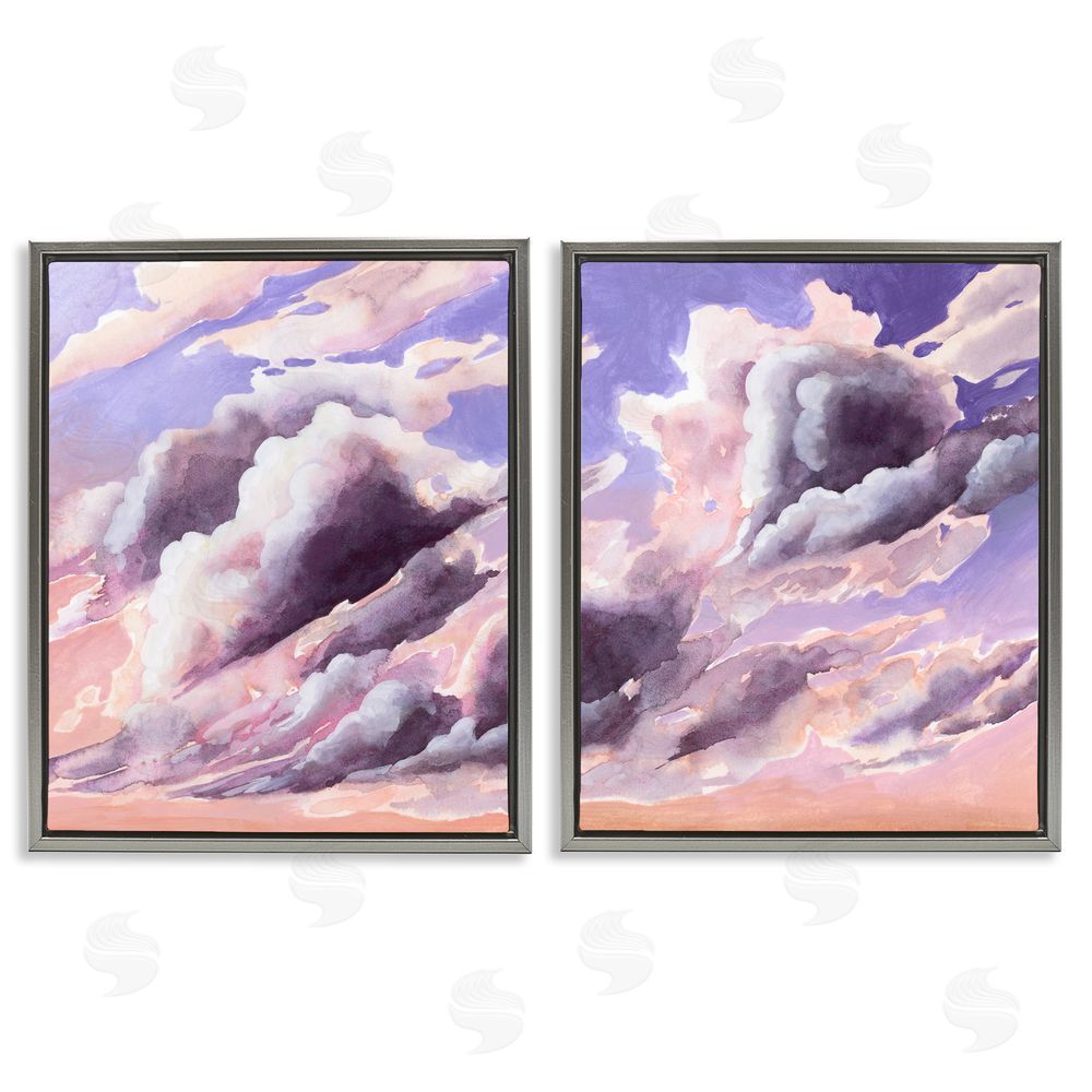 Grace Popp Cumulus Cloudy Sky Blue Orange Sunset Gray Floating Frame Canvas Wall Art Print