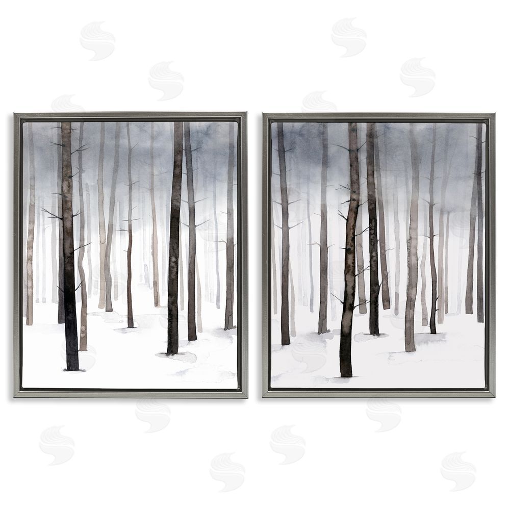 Grace Popp Winter Snow Tree Forest Haze Eerie Cold  Gray Floating Frame Canvas Wall Art Print