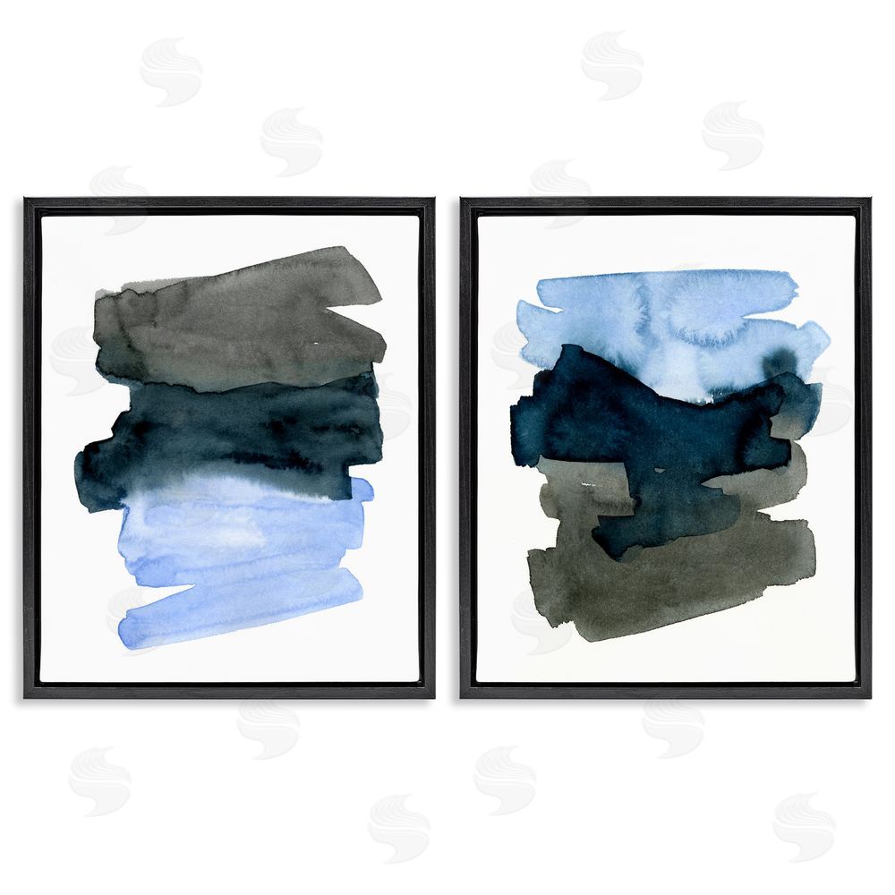Emma Caroline Energetic Blue Brush Strokes Abstract Ombre Black Floating Frame Canvas Wall Art Print