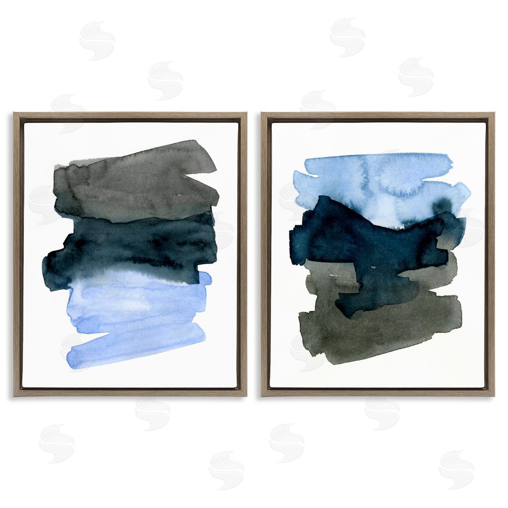 Emma Caroline Energetic Blue Brush Strokes Abstract Ombre Brown Floating Frame Canvas Wall Art Print