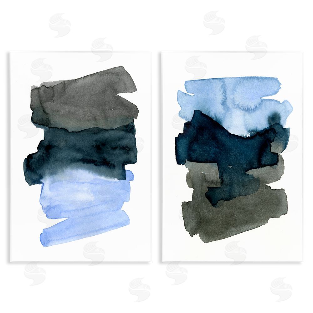 Emma Caroline Energetic Blue Brush Strokes Abstract Ombre Wooden Wall Plaque Art Print