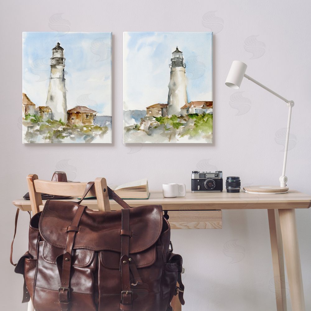 Ethan Harper Coastal Cliffside Lighthouse Study Canvas Wall Art Print in Room