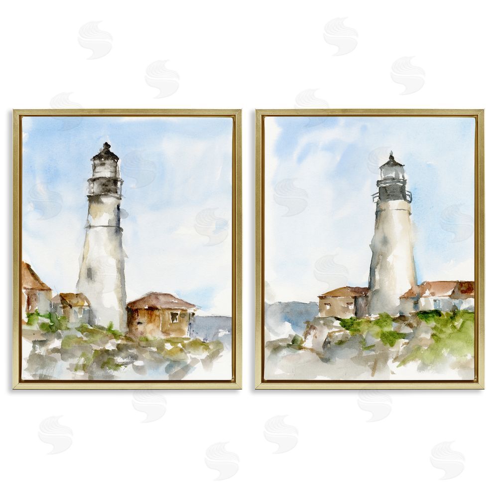 Ethan Harper Coastal Cliffside Lighthouse Study Gold Floating Frame Canvas Wall Art Print