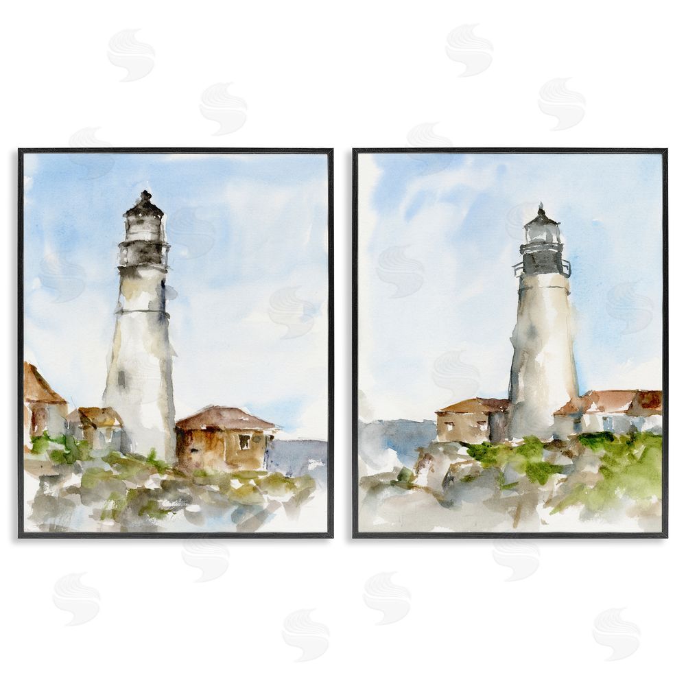 Ethan Harper Coastal Cliffside Lighthouse Study Black Framed Giclee Wall Art Print