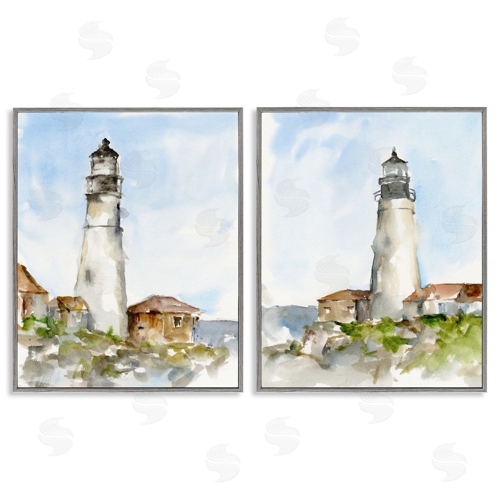 Ethan Harper Coastal Cliffside Lighthouse Study Gray Framed Giclee Wall Art Print