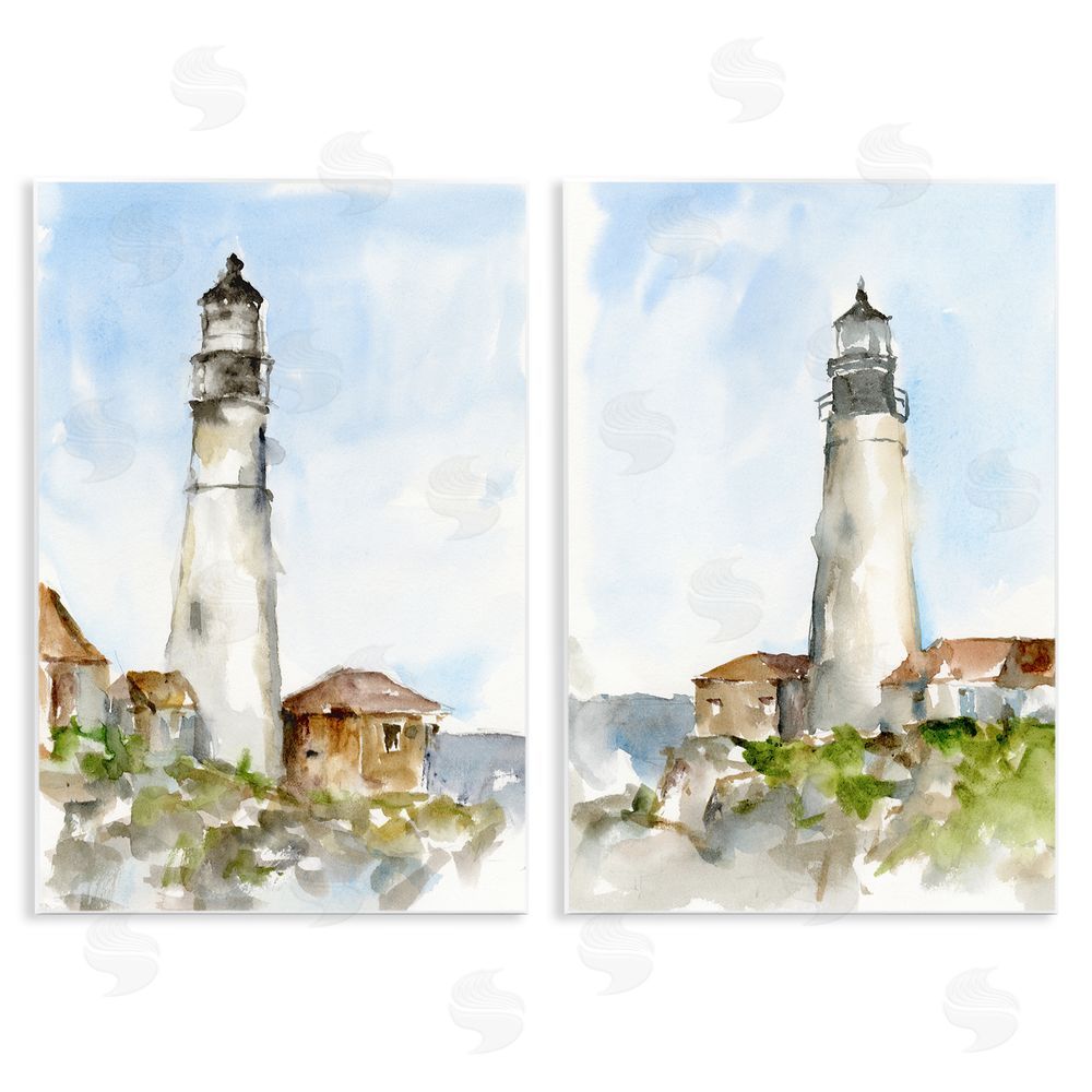 Ethan Harper Coastal Cliffside Lighthouse Study Wooden Wall Plaque Art Print