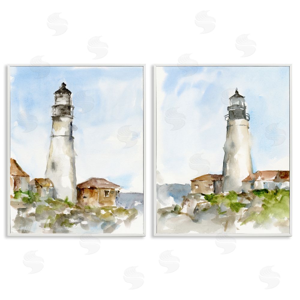 Ethan Harper Coastal Cliffside Lighthouse Study White Framed Giclee Wall Art Print