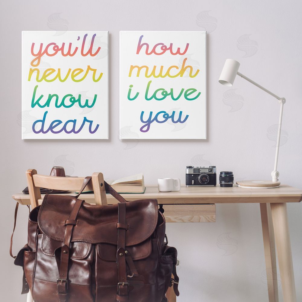 Stupell Studio Rainbow How Much I Love You Canvas Wall Art Print in Room