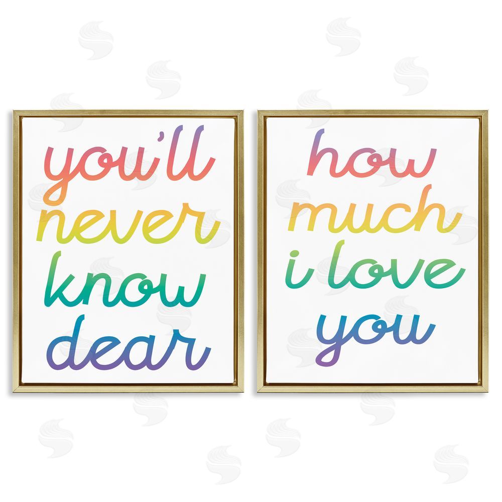Stupell Studio Rainbow How Much I Love You Gold Floating Frame Canvas Wall Art Print